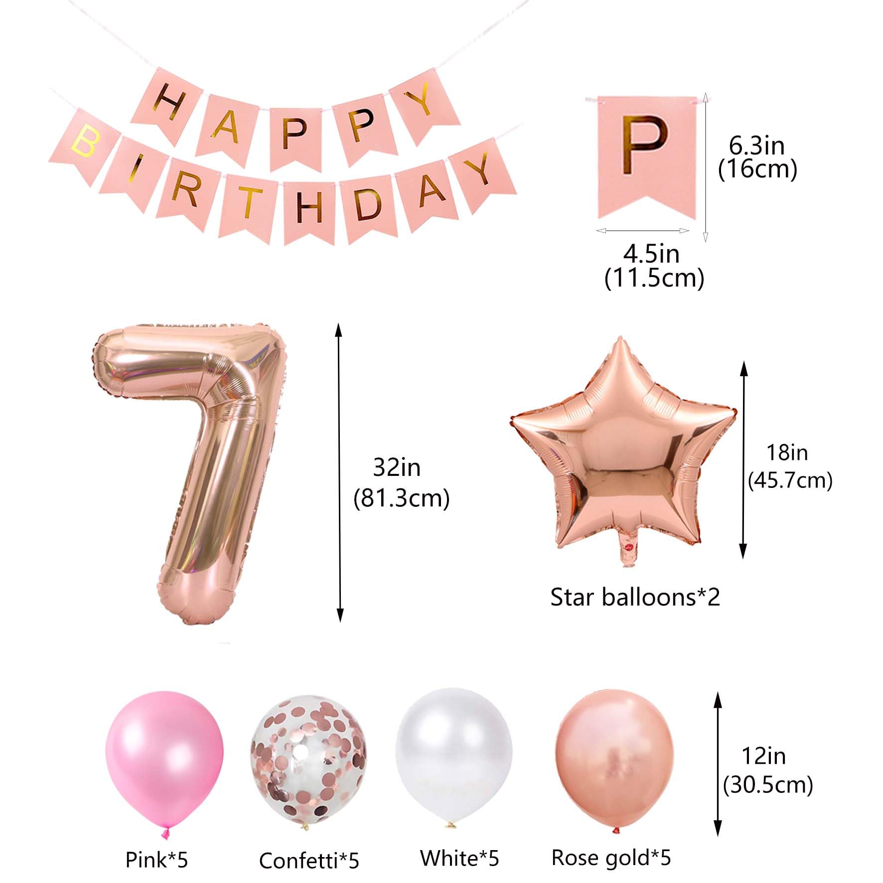 Decoración Cumpleaños Niña 7 Años - Banderines, Pancartas Y Globos Rosas Plateados