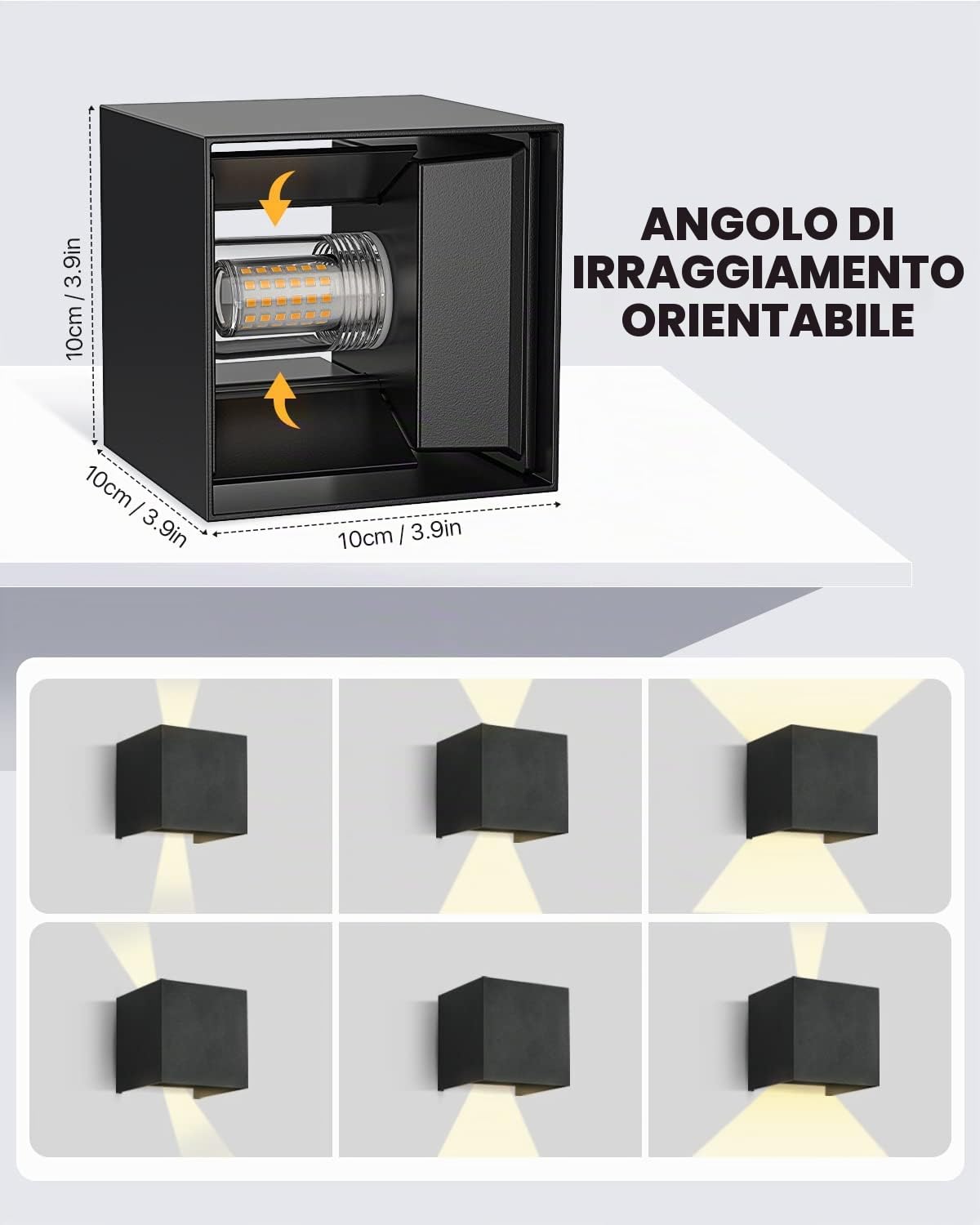 Lureshine 2 Pezzi Applique Lampadine G9 Sostituibili Applique da Parete Interno Angolo del Fascio Regolabile Bianco Caldo 3000K IP65 Applique Esterno in Alluminio per Camera da Letto Soggiorno Bagno