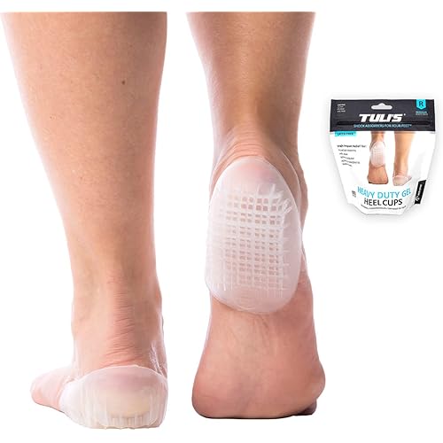 Tuli's Heavy Duty Gel Heel Cups, Cushion Insert for Shock Absorption, Plantar Fasciitis, Sever’s Disease and Heel Pain Relief, Made in USA, Large, 1 Pair.