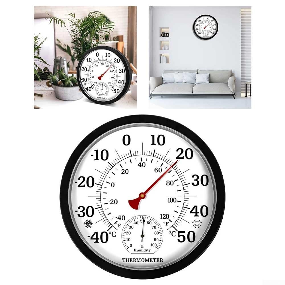 Termómetro higrómetro inalámbrico, calibre analógico de 25 cm para interiores y exteriores con pantalla acrílica grande, temperatura de -40 a 50 °C y 0-100% para humedad RH para invernadero — view 3