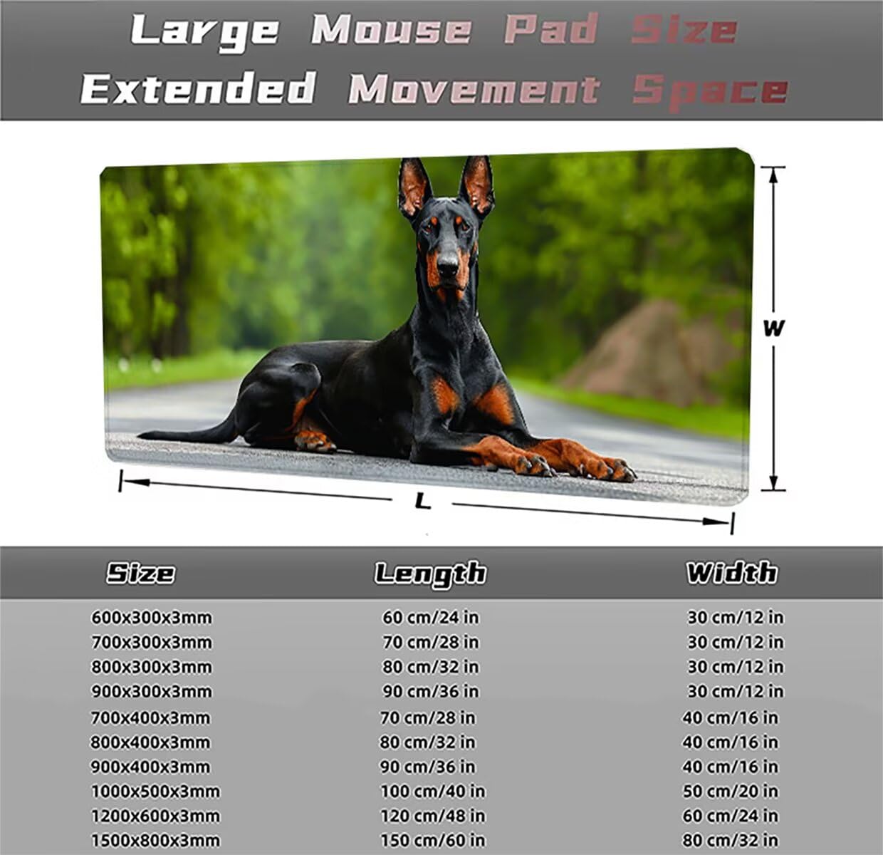 Podkładka pod mysz do gier XXL duża mysz 1500 x 800 x 3 mm, duża podkładka pod biurko z antypoślizgową gumową podstawą do gracza PC, poprawia precyzję i szybkość Psów Zwierząt LMDT1212