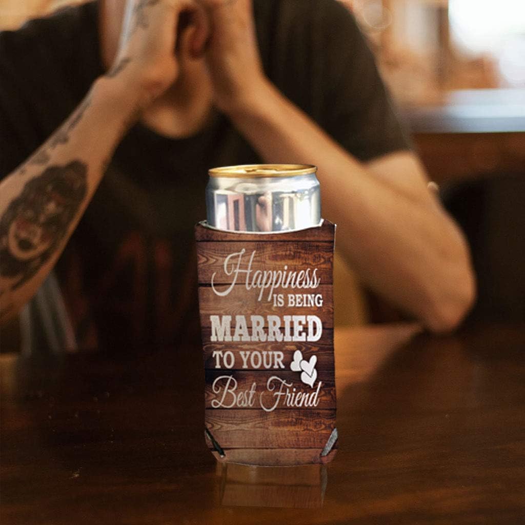 VictoryStore SLIM Can Coolers: “Happiness is being Married To Your Best Friend” Wedding Skinny Can Coolers (50, Slim Can Coolers)