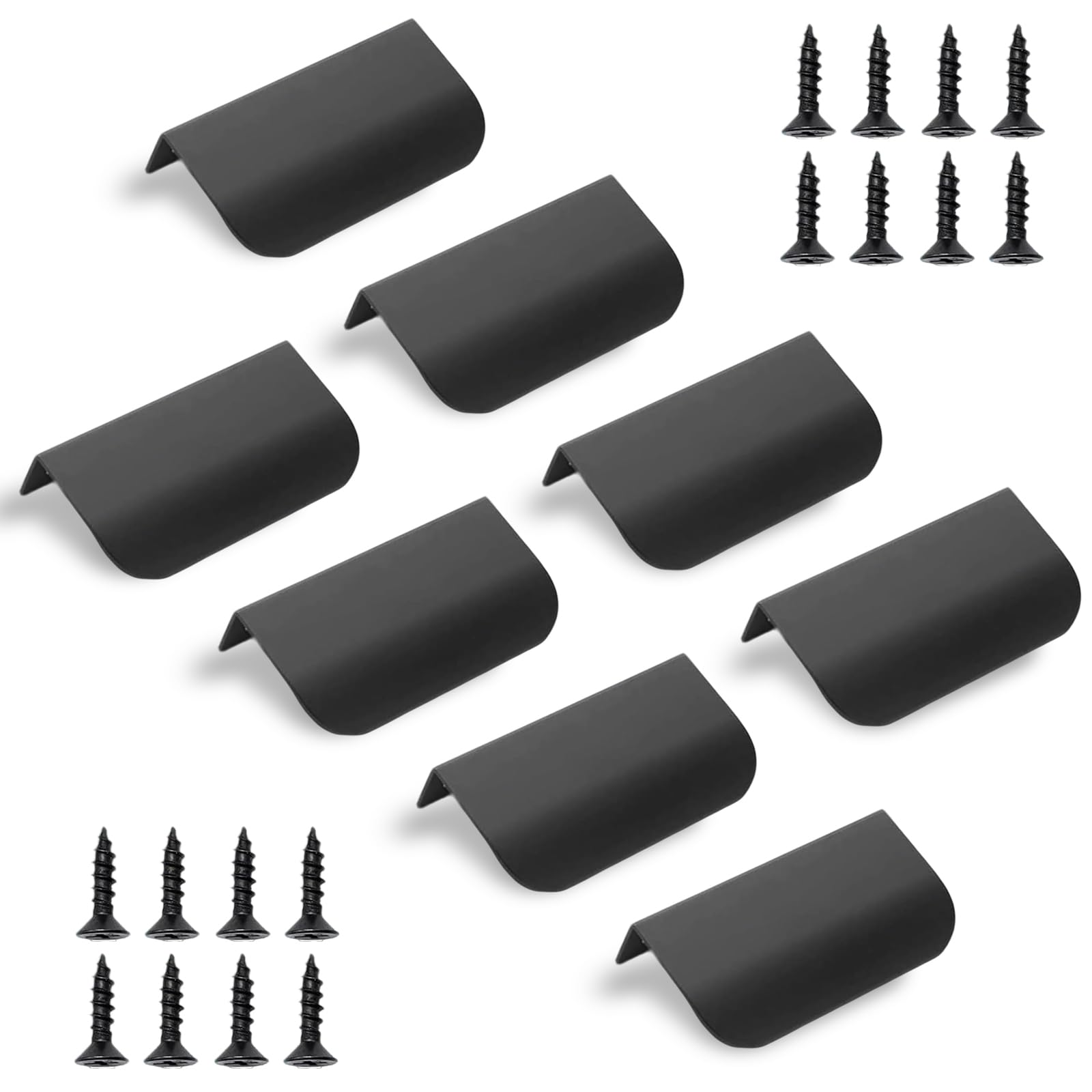 BRIOTA 8 Pack Black Kitchen Cupboard Wardrobe Handles with Screws, Aluminium Alloy Cupboard Wardrobe Door Handles Finger Edge Pulls for Wardrobe Kitchen Cabinet Drawer, 80mm