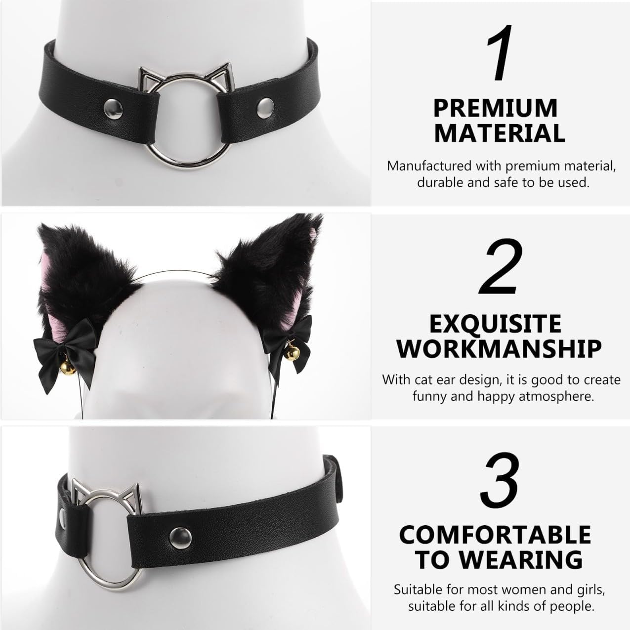 1set Festival Cat Ears Headband and Collar Furry Cosplay Accessories for Parties Weddings and Celebrations Fun Neck Decor and Unique Photo Props