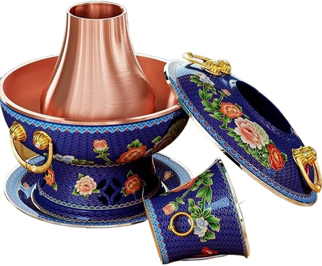 Chinese Hot Pot,Copper Hot Pot, Hot Pot Cloisonné Copper Hot Pot Chinese Traditional Charcoal Old Hot Pot Scald-resistant Handle Suitable For Winter And Picnics