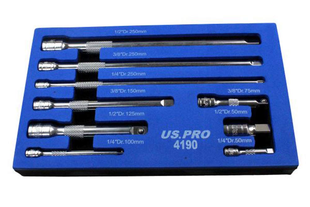 US PRO 9pc 1/4''-3/8''-1/2'' Dr Extension Bar Set Sockets 50-250mm B4190