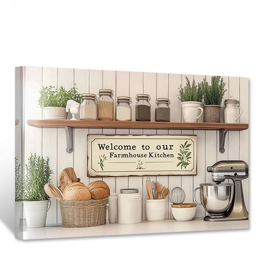 CCWACPP Vintage Kitchen Canvas Wall Art Rustic Farmhouse Wall Decor Still Life Kitchen Prints Country Dining Room Pictures Restaurant Decor Framed (30.00 x 45.00 cms)