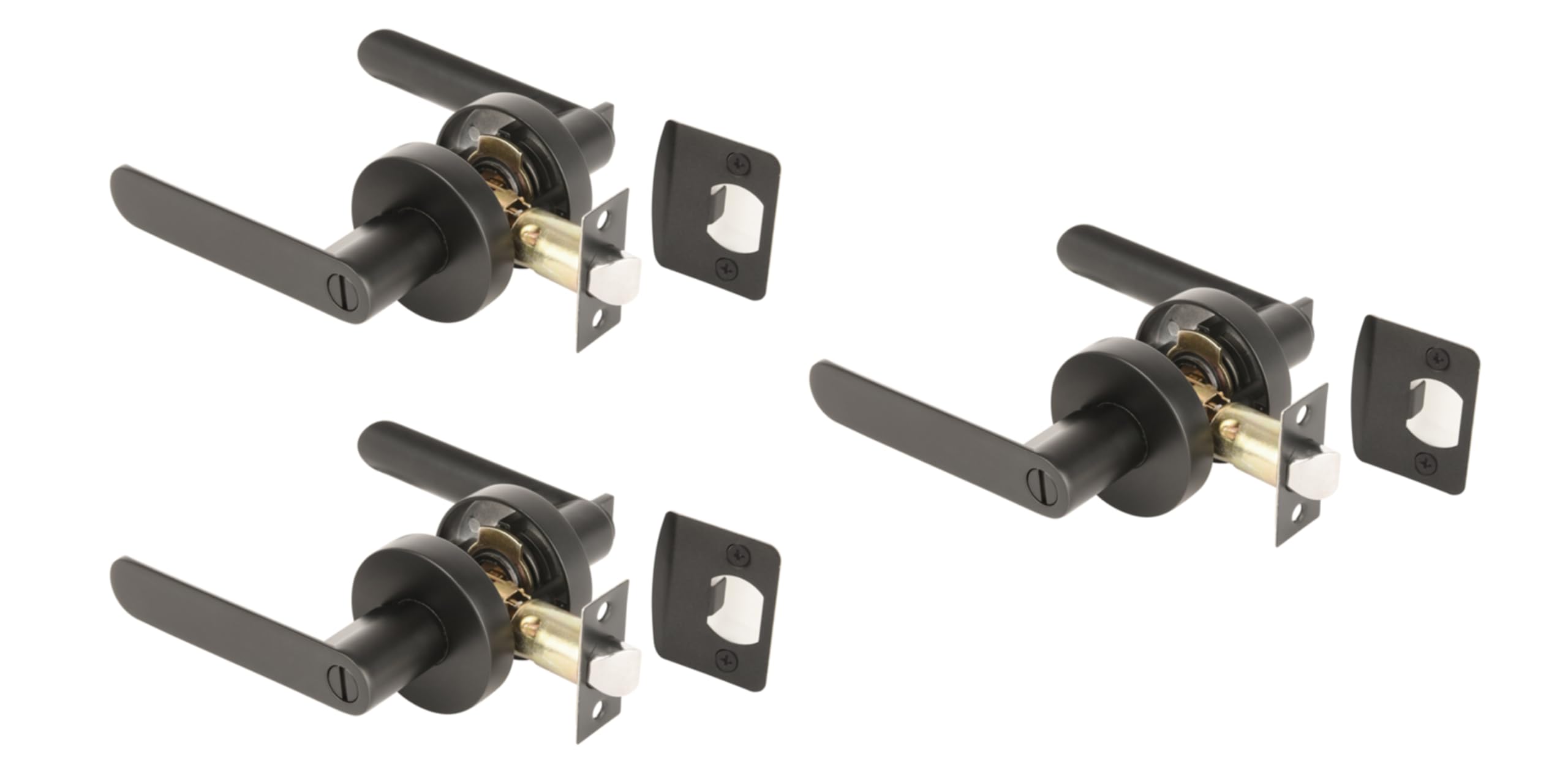 Hunta Black Matt Handlezone® 3 Sets Mantara Privacy Leverset, Keyless Lock With Emergency Release, Adjustable 60-70Mm Latch, For Bathroom/Bedroom –