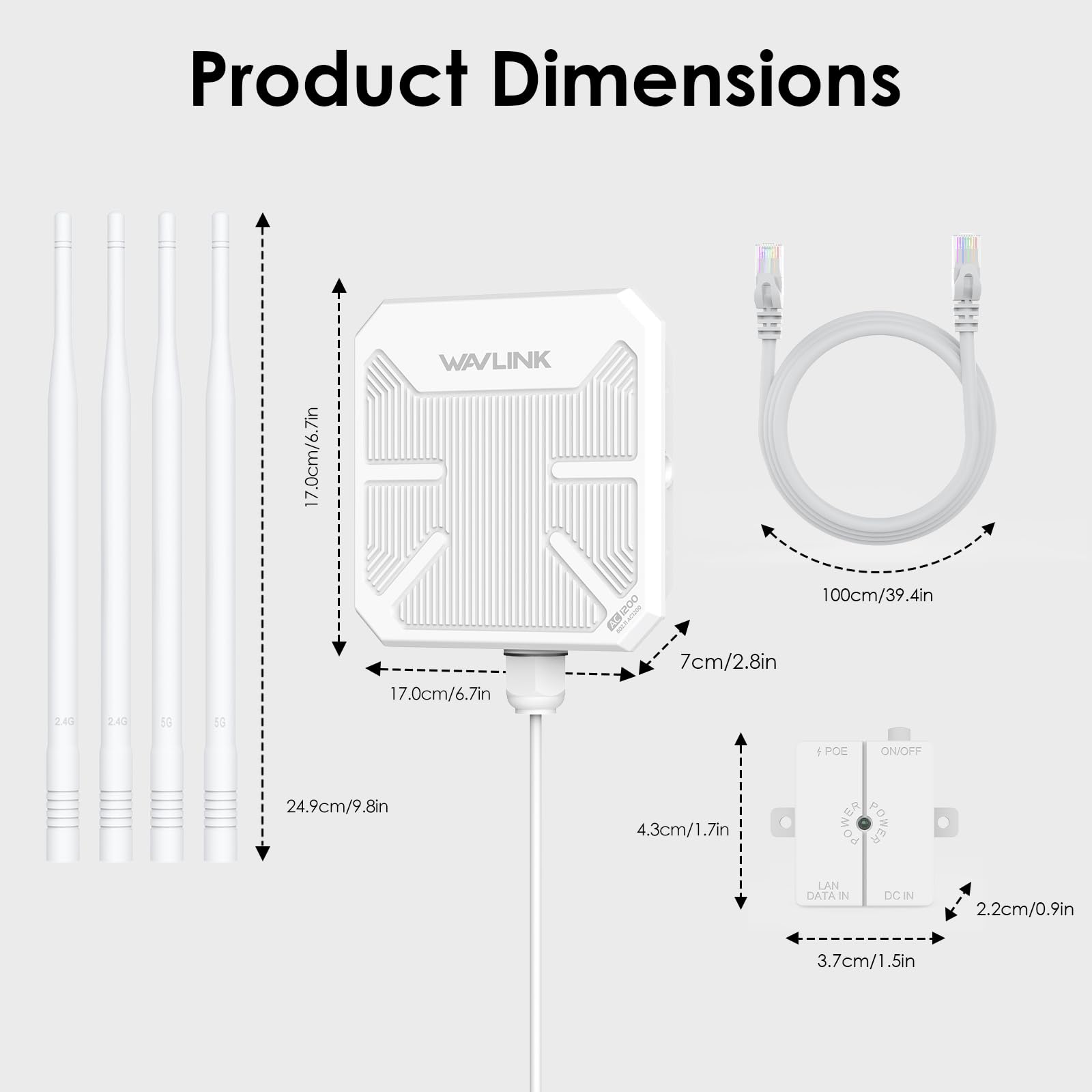 Repeteur WiFi Exterieur Puissant avec Antenne WiFi Longue Portée(Amélioration de l'étanchéité) Wavlink AC1200 Amplificateur WiFi - Outdoor Poe Répéteur WiFi Extérieur- Les Grands Espaces éloignés