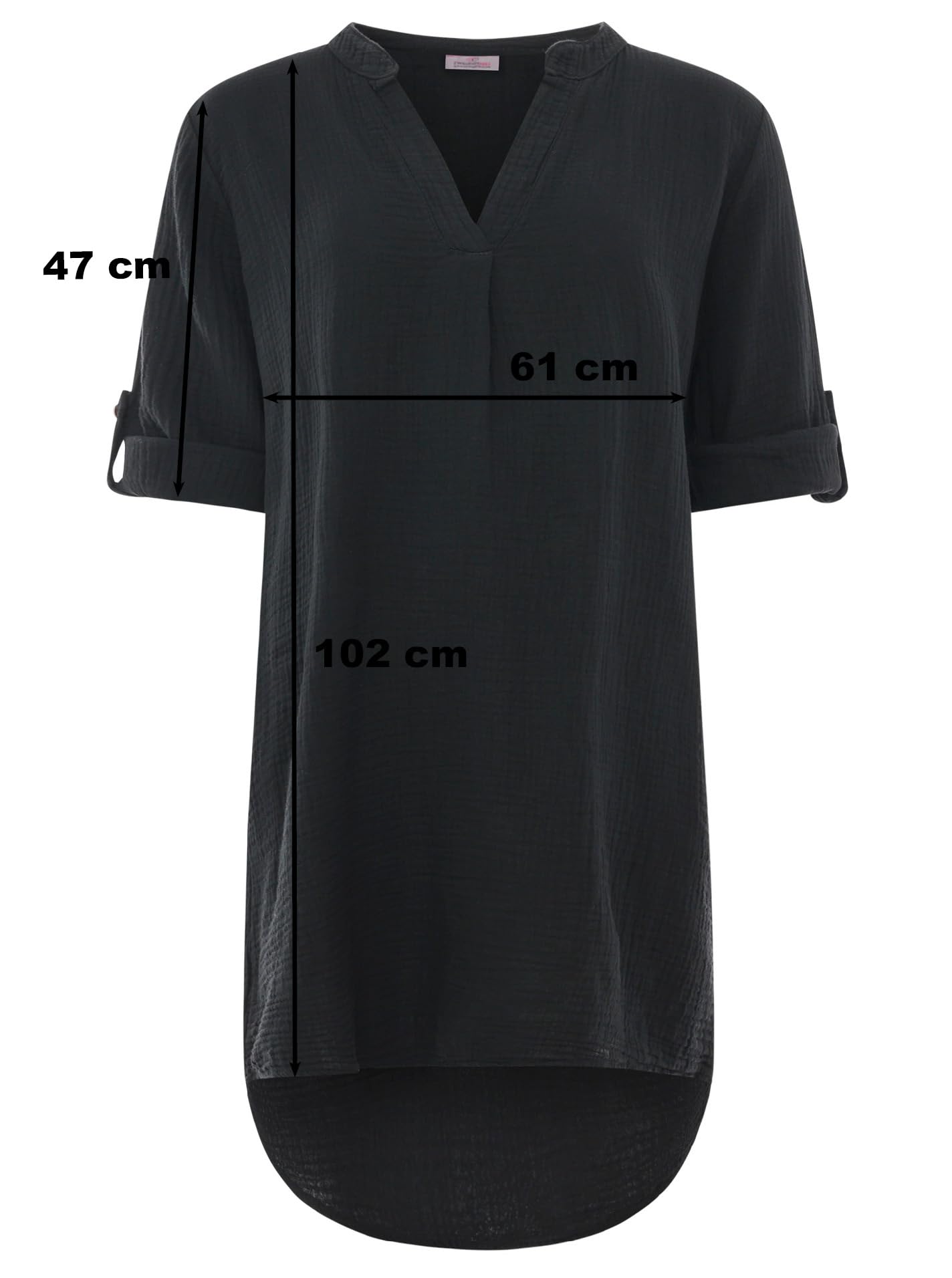 Zwillingsherz Musselin Longbluse aus 100% Baumwolle mit V-Ausschnitt – Hochwertige Tunika für Damen Frauen Mädchen - Sommerbluse Freizeitkleid Strandkleid - Locker luftig perfekt für Frühling Sommer