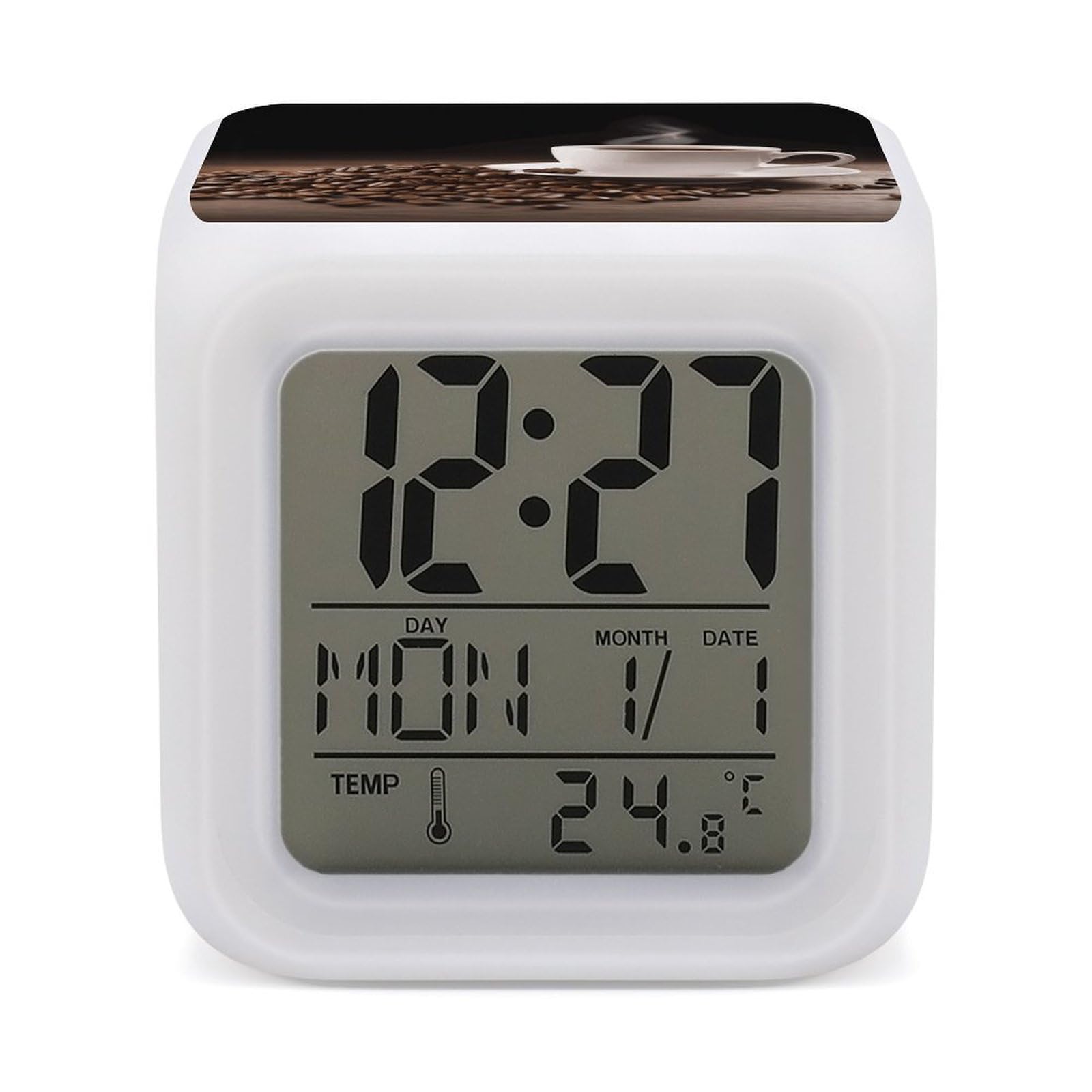 VstaDank Coffee Cup and Coffee Bean Digital Alarm Clock LED Display Screen Color Change Alarms Clock Smart Alarm Clock Wake Up Digital Clocks with 7 Color Nightlight for Bedroom