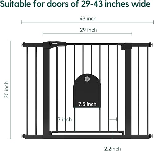 Miniatura 6 de Babelio Puerta de bebé de cierre automático con puerta de gato pequeña, puerta de metal de 29 a 43 pulgadas para puerta, escaleras, casa, puerta de