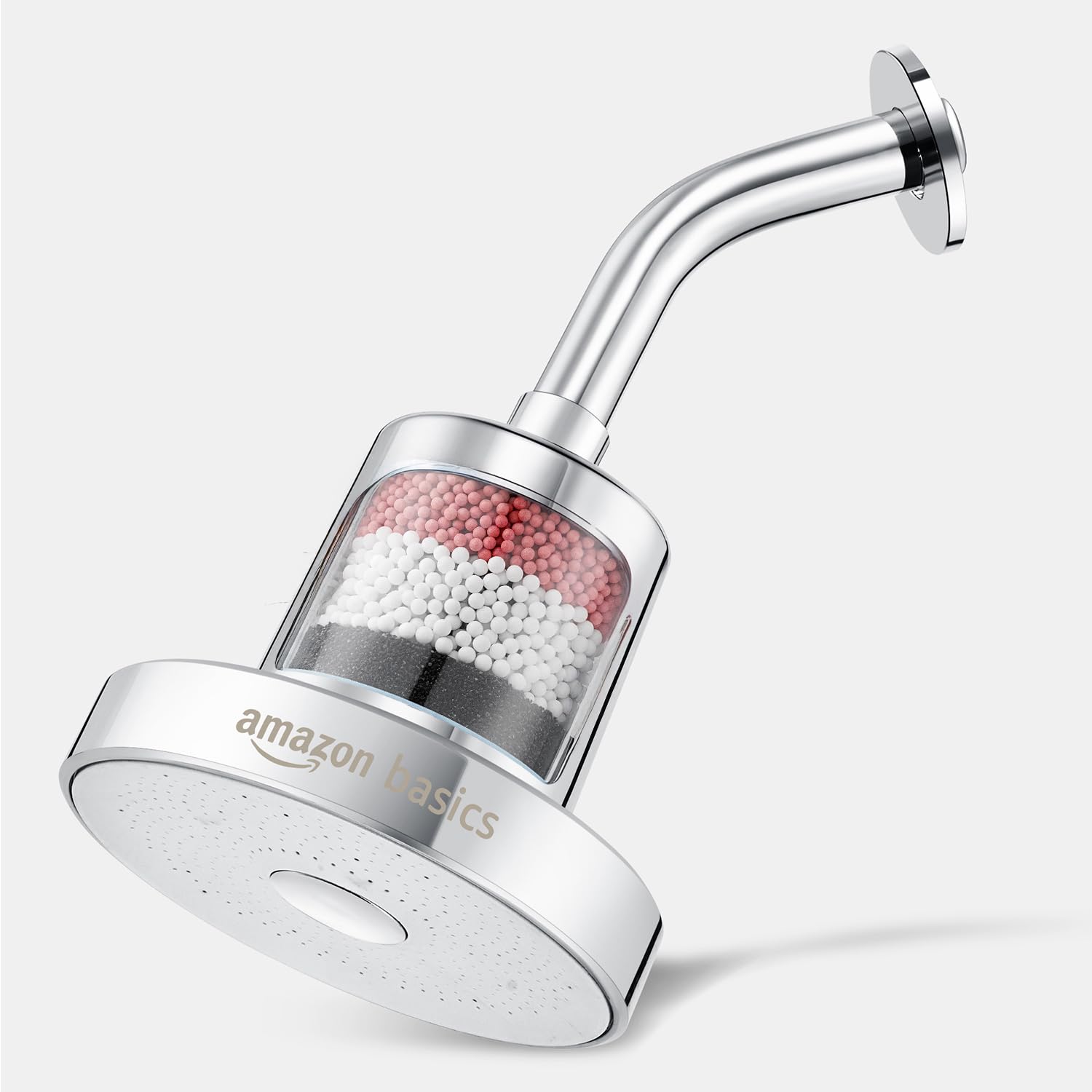 Amazon Basics Shower Head with Built-In Filter | Chrome Finish | Reduces Water Hardness & Impurities | Fixed Flow | Easy Installation | 14L x 14W x 13H cm