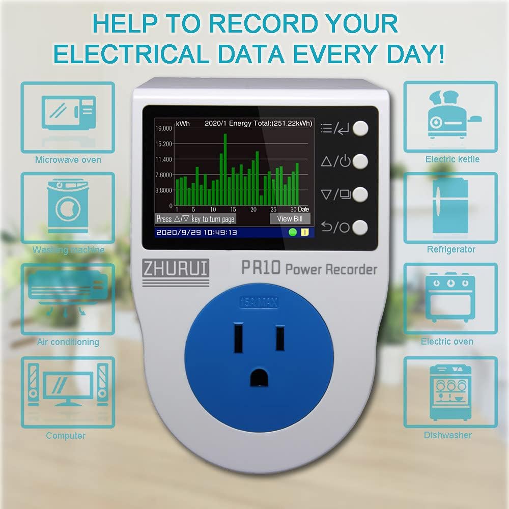 ZHURUI PR10-E US15A power meter plug/home power metering socket/watt meter/2.4 inch TFT color LCD/0.5FS(New) - - 