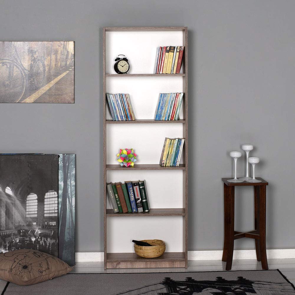 Niche Lux Home 5 Tier Open Shelf Wood Bookcase- Latte