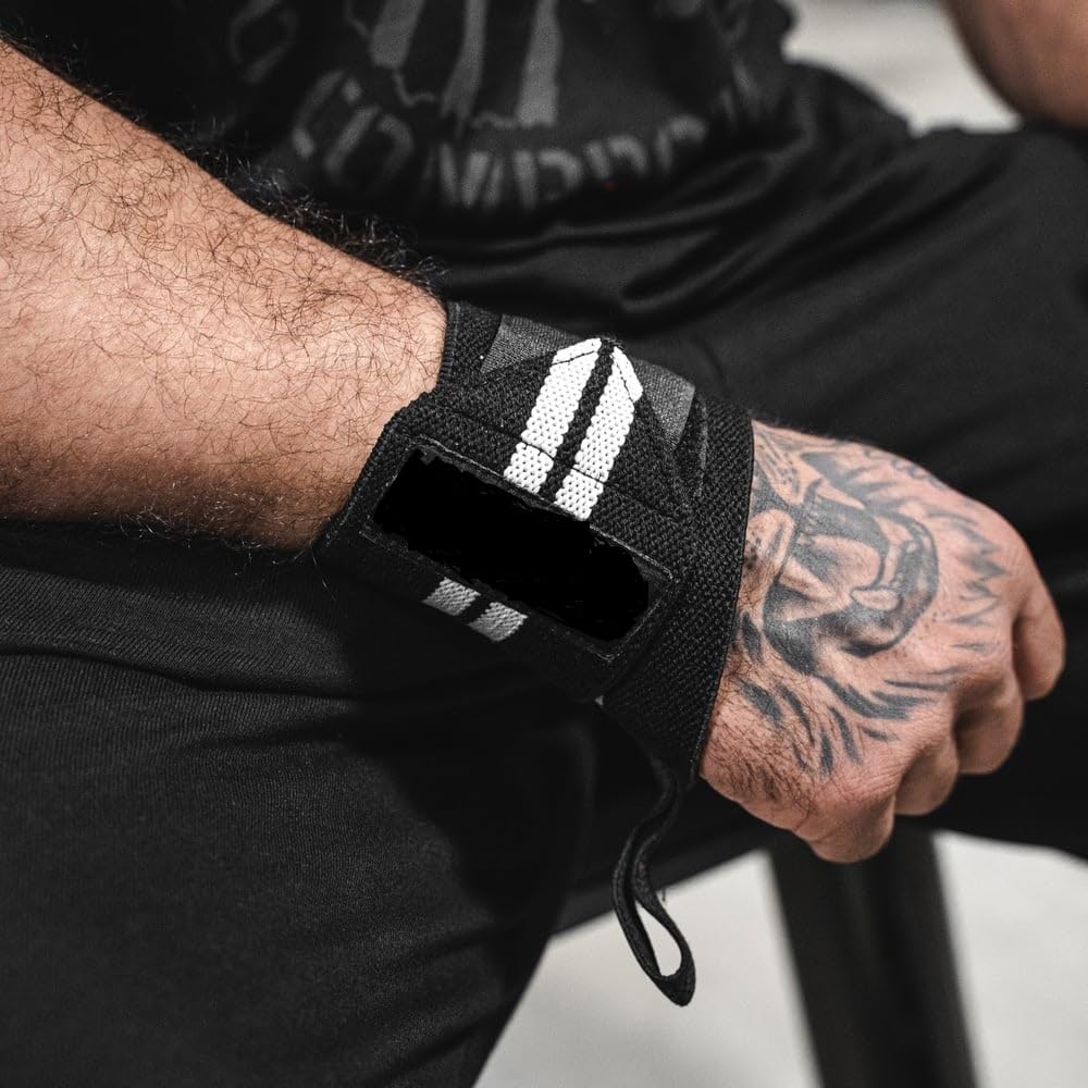 Gym Wrist Wrap Band Supporter with Thumb Loop for Powerlifting, deadlifting,Wrist Support for Men & Women (White)-image-15