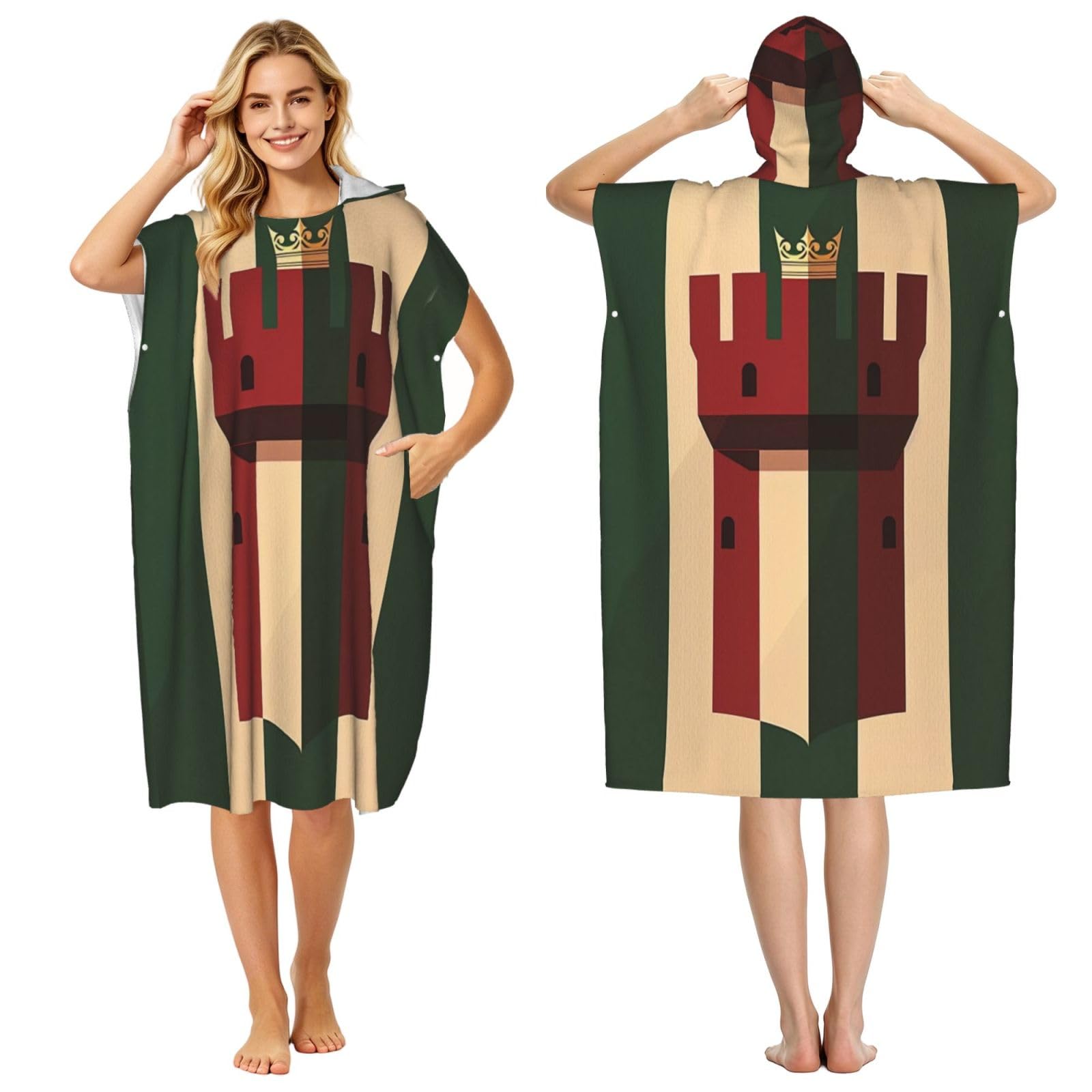 KLGRTJHK Burgenland State Flag Adult Hooded Beach Poncho Towel 43"X35"