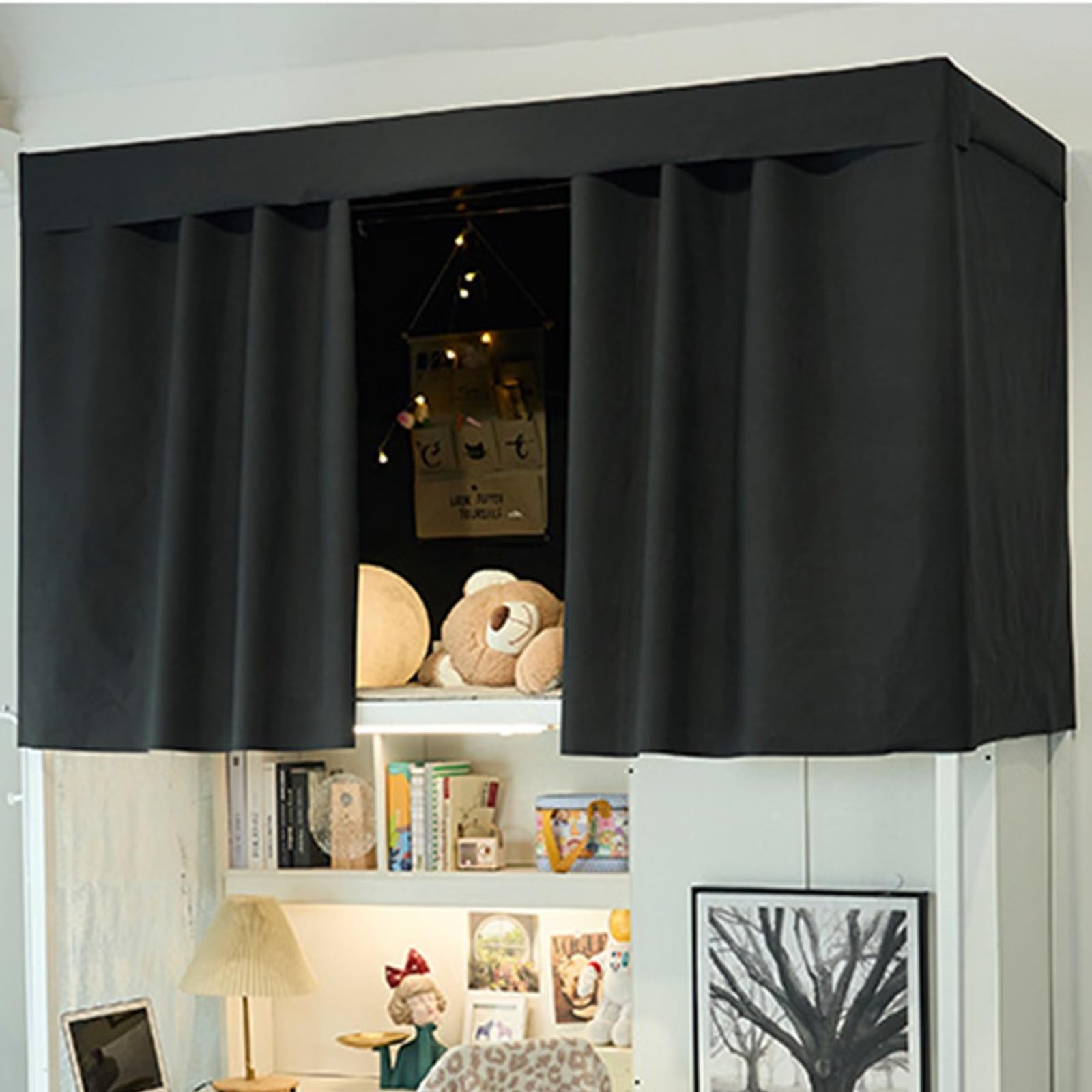 LVYUDS Blackout Bunk Bed Tent 3-Layer Fabric Bunk Bed Curtains Universal for Offices Dust-Proof Loft Bed Curtains Soundproof for Naps(Curtain*2,1.5M_BLACK A)