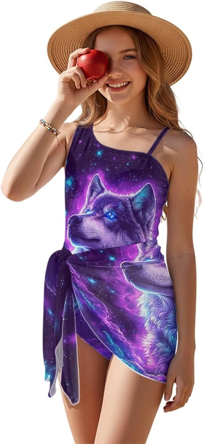 Upetstory Girls Swimsuit Cover Up Set Cut Out One Piece Bathing Suit 7-18