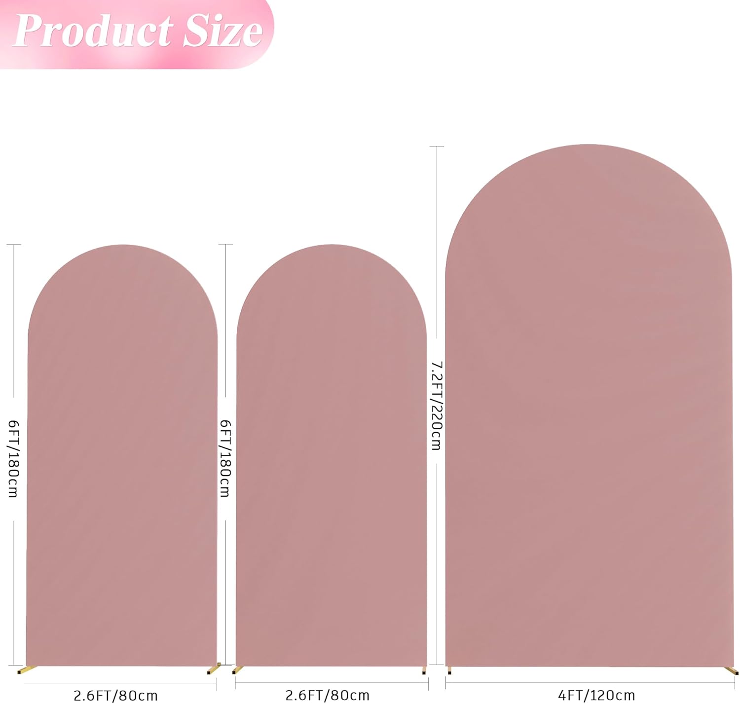 Wokceer Wedding Arch Backdrop Cover 7.2FT, 6FT, 6FT Spandex Set of 3 Wedding Arch Stand Covers Round Top Chiara Backdrop Stands Cover for Birthday Party Banquet Decor Light Dusty Rose