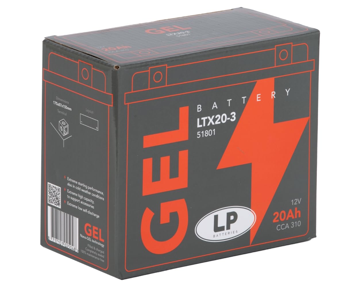 LANDPORT Batterie Typ LTX20-3 Gel 12V 20Ah, kompatibel mit Yamaha XVZ, XVS | Vergleichstypen YTX20L-BS, CTX20L-BS, GTX20-BS; kompatibel mit Triumph Trophy, Tiger, Kymco MXU, HD XL, VRSCF, FXSTS, FLSTN