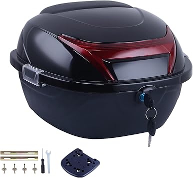 Motorcycle Trunk,Scooter Trunk,Universal Motorcycle Large Trunk, Motorcycle Tail Box,Helmet Top Case Motorbike Luggage Storage Trunk Carrier Mount Rack W/ 2 Keys,Black s