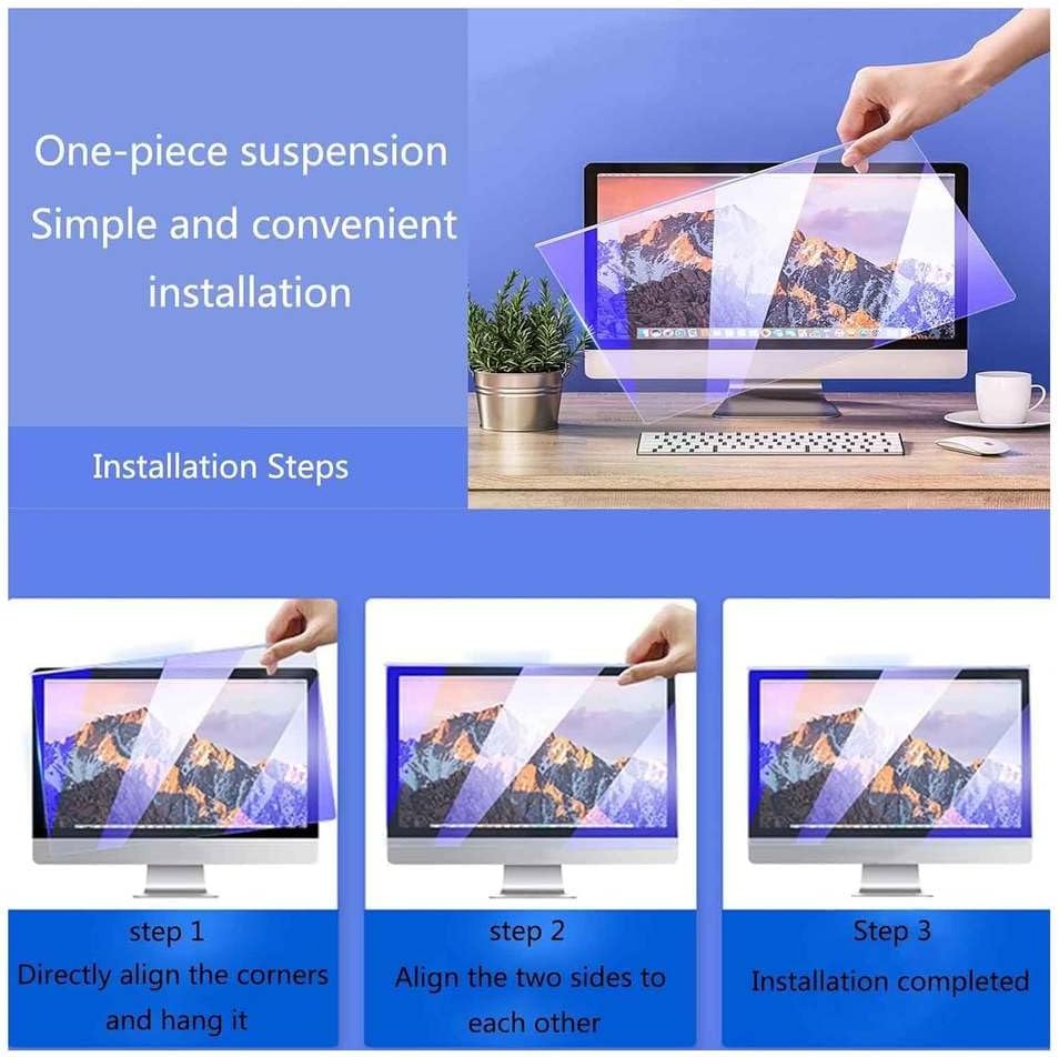 Anti-Blue Light & Anti-Glare Screen Protector Shield for 22 inch, Blue Light Blocking Screen Filter Eye Protection Shield for 16:10 Widescreen Desktop Computer Monitor, Hanging Type Removable