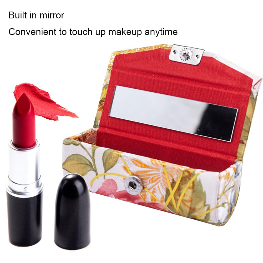 YiJPXinADZ 2-Pack Woven Satin Lipstick Organizer Case with Mirror, Retro Floral Cosmetic Storage Box - Image 3