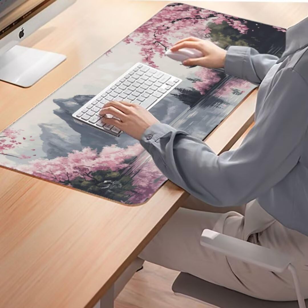 Japanisch Mauspad 1600 x 800mm,Mousepad XXL Schreibtischunterlage Landschaft Mouse Pad,Wasserdicht und Rutschfest Gaming Mauspad,Verbessert Präzision,Gaming-Mauspads für Pc und Gaming Zubehör qw177