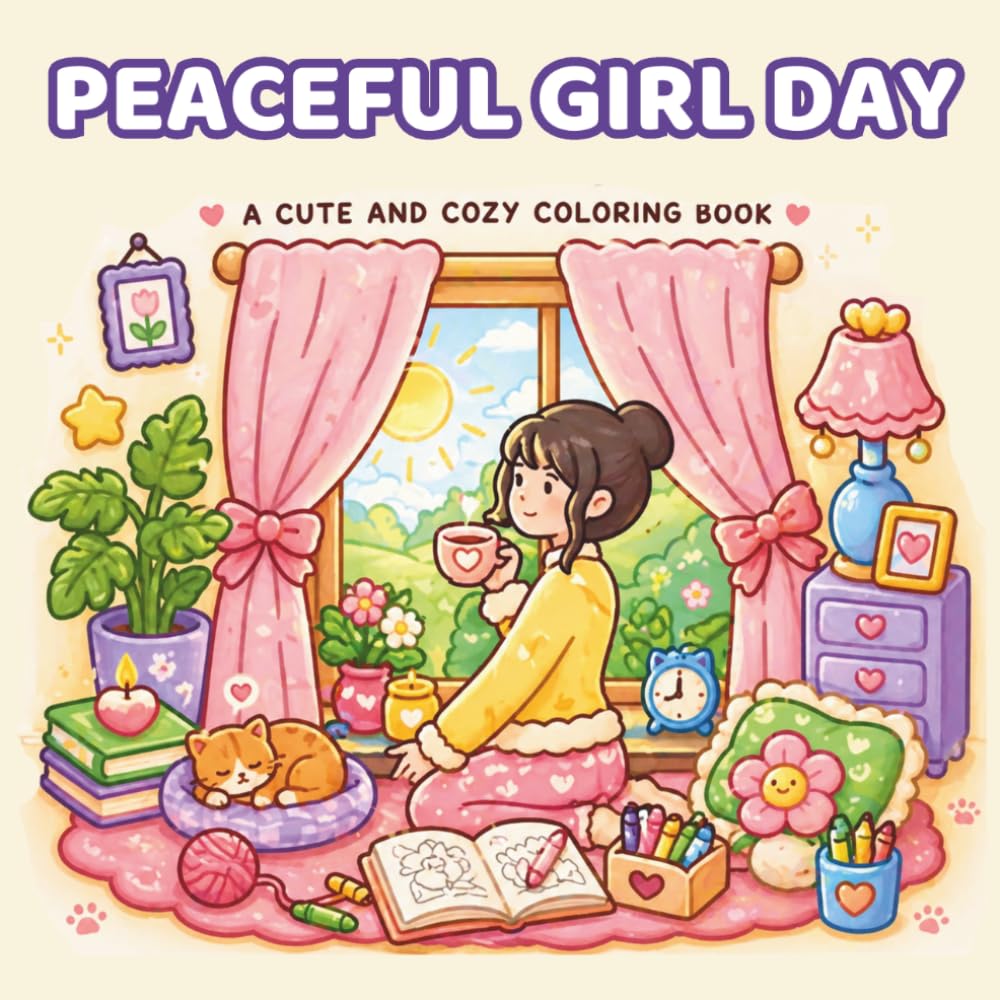 Peaceful Girl Days: A Bold and Easy Coloring Book for Cozy Relaxation
