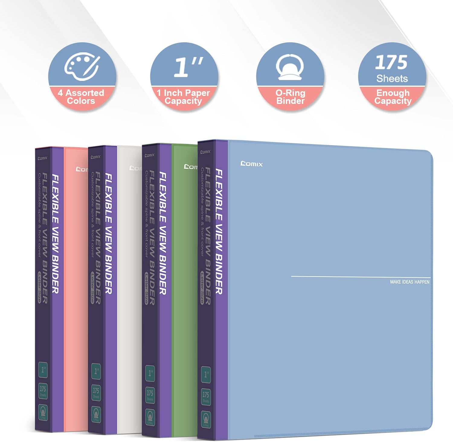 Buy Comix Heavy Duty 3 Ring Binder with Clear Front Pocket, 1 inch