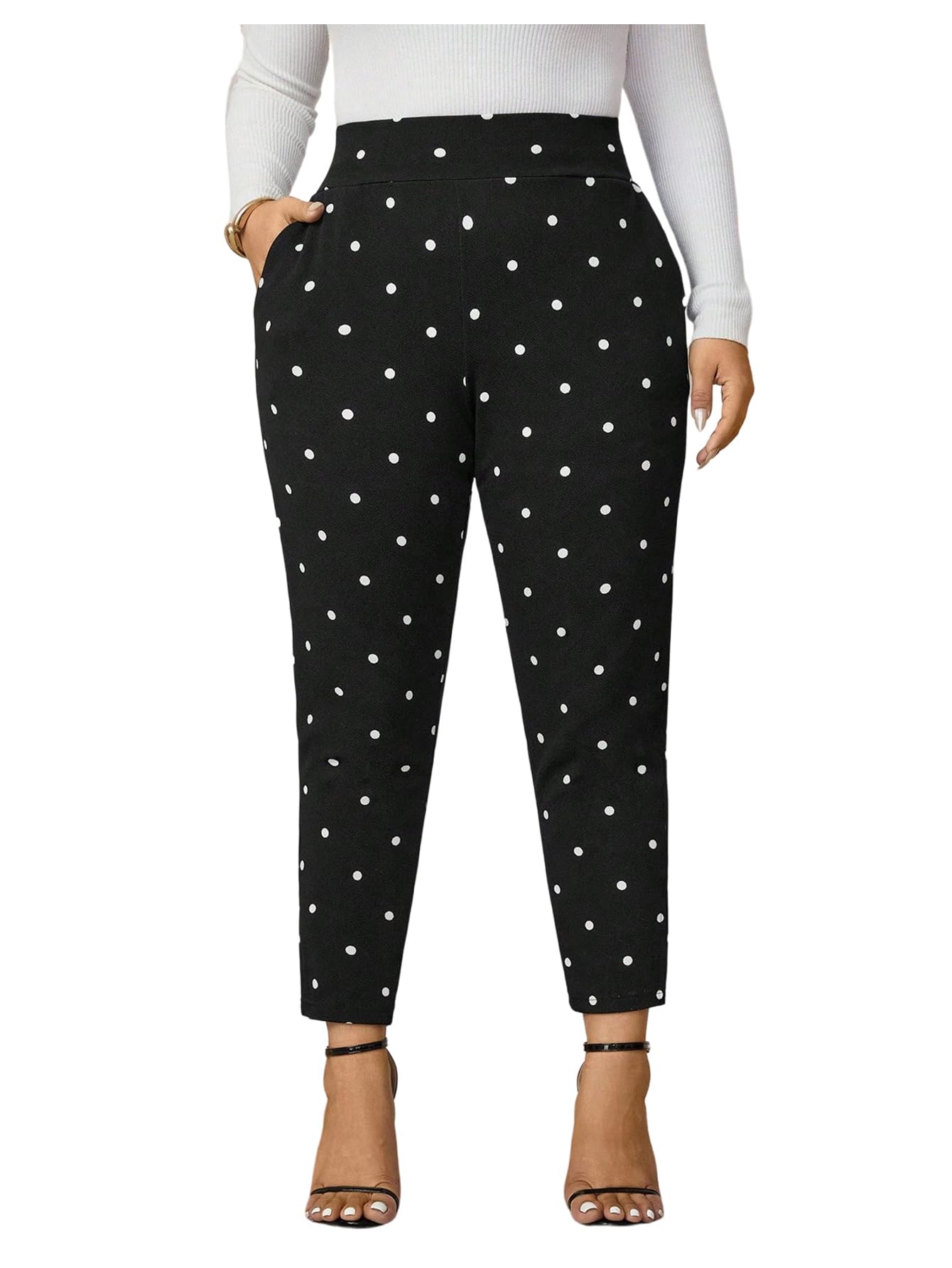 Floerns Womens Plus Size Polka Dots Pants Elastic High Waisted Split Skinny Leggings