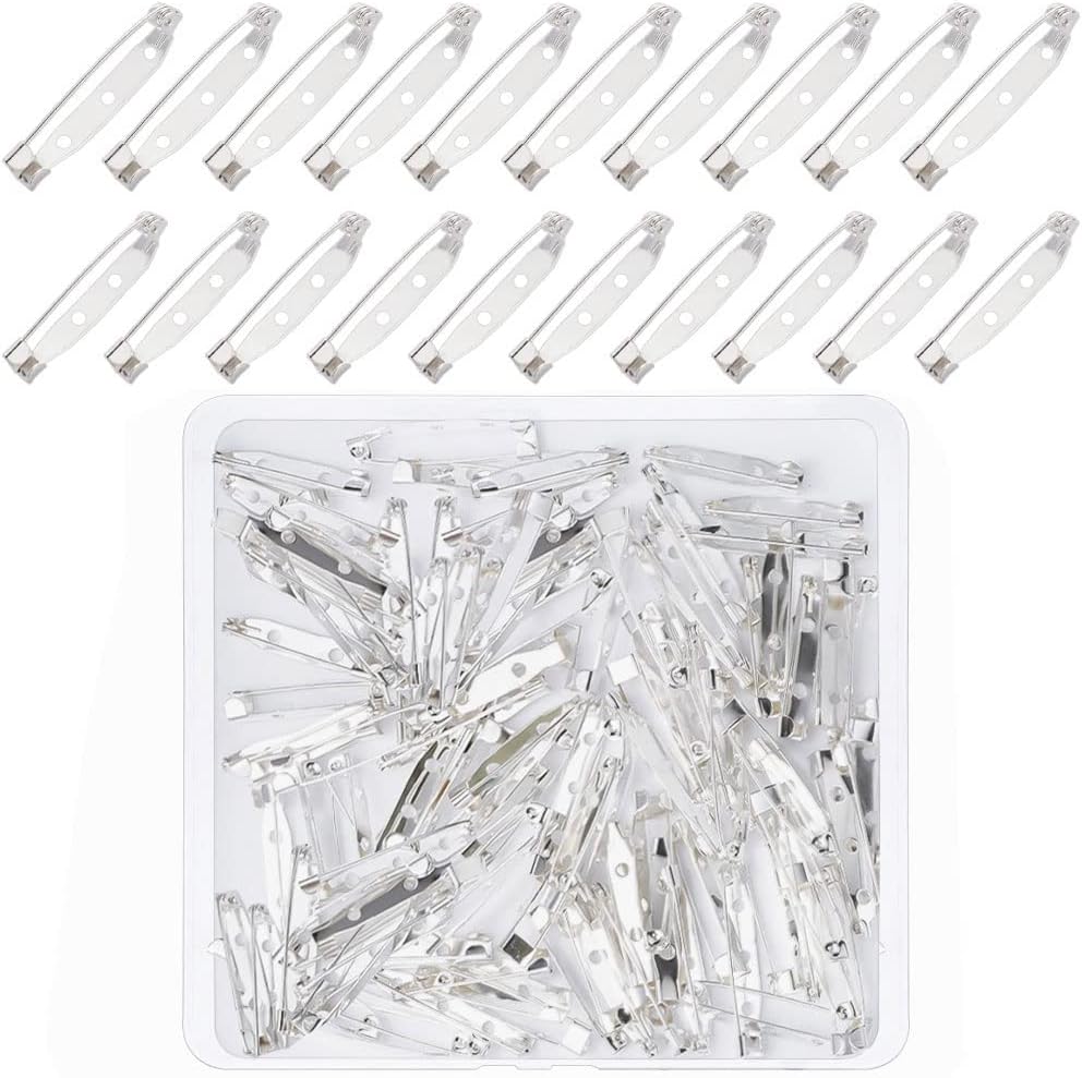 100 Pcs Bar Pins, Silver Brooch Clasp Pin Backs Safety Clasp Brooch for Name Tags Jewelry Making DIY Crafts Badges (30MM/35MM)
