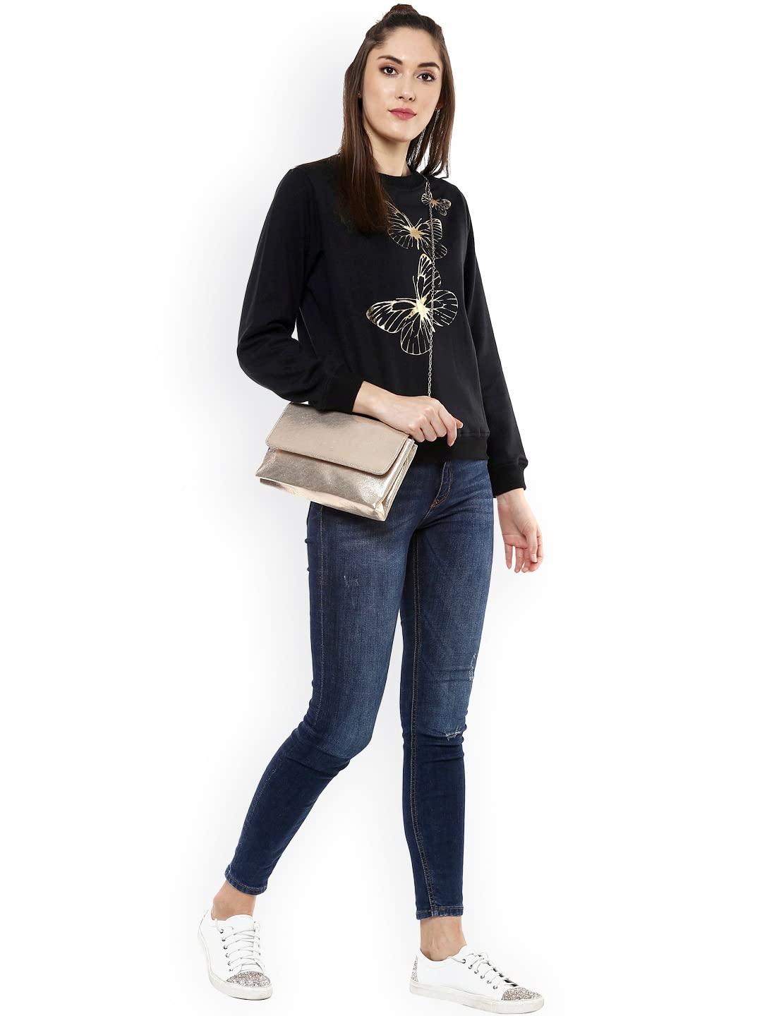 SASSAFRAS Black Sweatshirt with Foil Print 4