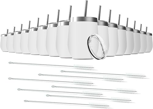 Miniatura 28 de Vaso de vino de 12 onzas con tapa con pajita, vaso de vino de acero inoxidable de doble pared con aislamiento al vacío, tazas de viaje sin tallo