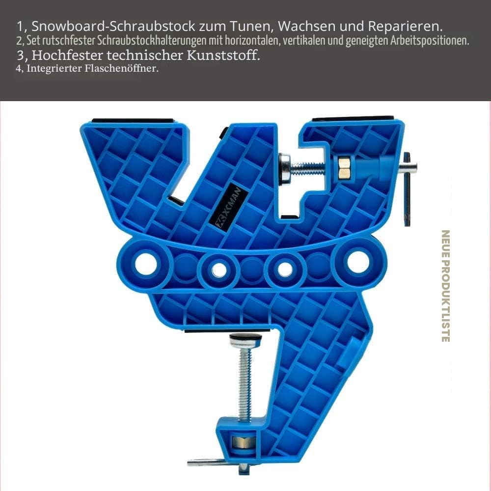 XCMAN Ski- und Snowboard-Schraubstock für Tuning, Wachsen und Reparaturen, Set mit rutschfesten Schraubstock-Griffen mit horizontaler und vertikaler und kippbarer Arbeitsposition, Paar