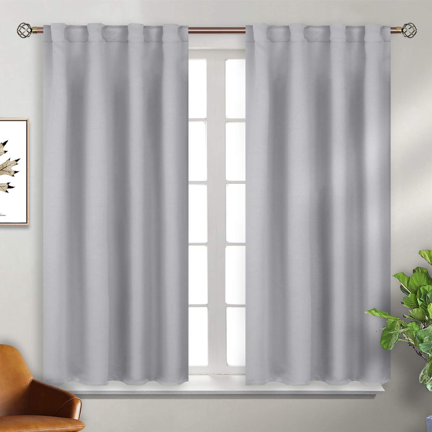 BGment Rod Pocket and Back Tab Blackout Curtains for Bedroom - Thermal Insulated Room Darkening Curtains for Living Room, 2 Window Curtain Panels (38 x 45 Inch, Light Grey)