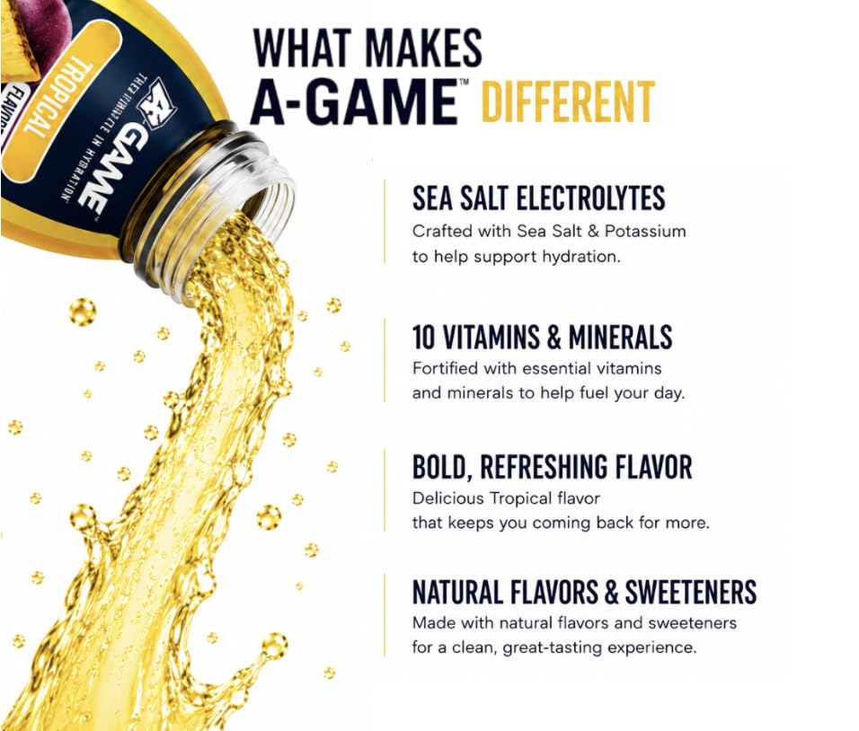 Image of A-GAME Electrolyte Drink, Tropical Flavor, 12 Pack
