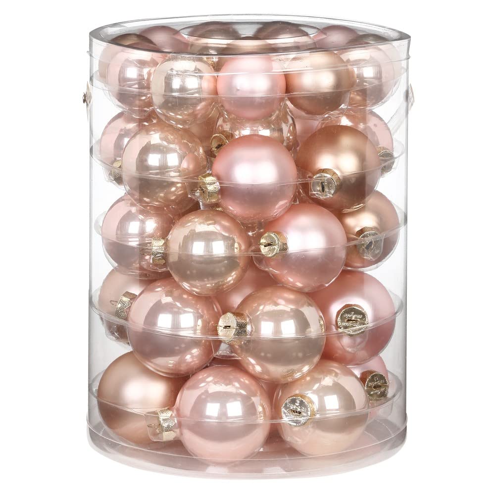 Inge-glas Glas 4-6cm x 44 Stück in Kartonbox Christbaumkugeln Hellrosa Pearly Rose, Hellrosa,beige,rosa