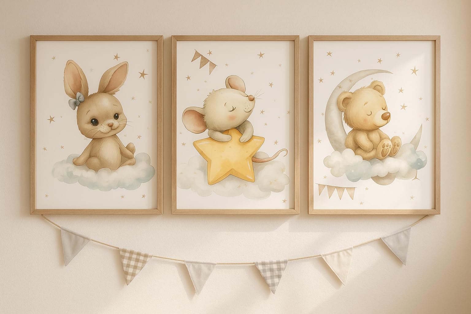 LuaDreams Laminas Decorativas Animalitos Dulces Sueños, Laminas Infantiles para Habitacion Niño Niña Bebe - Cuadro Infantil Laminas A4 Decorativas Bebe- 3 Poster Infantil A4 (21 x 29,7 cm) SIN MARCO