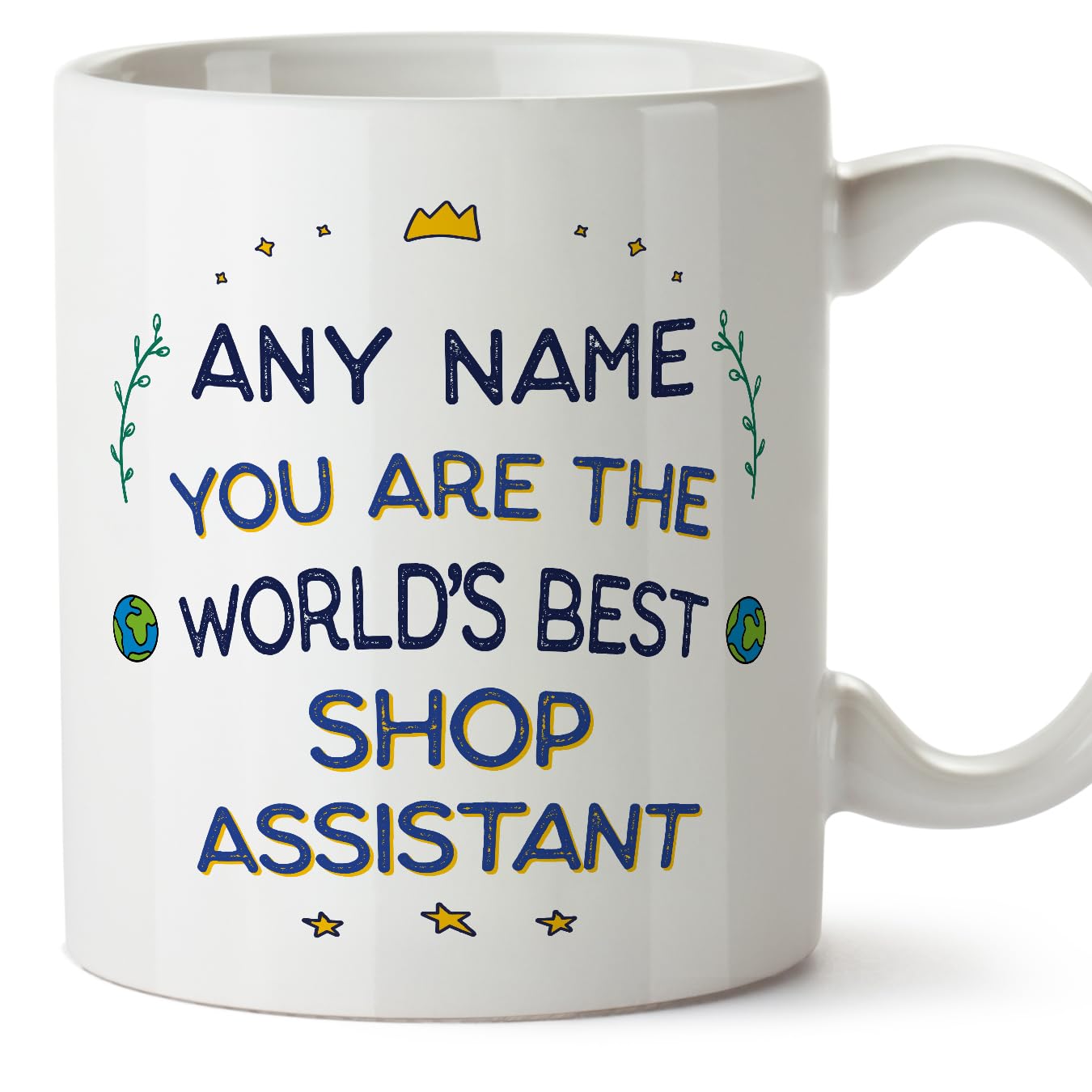 MUGFFINS Personalised Mug for Shop Assistant - in English - World's Best - Funny Custom Gift for Colleagues - Ceramic 11oz Mug