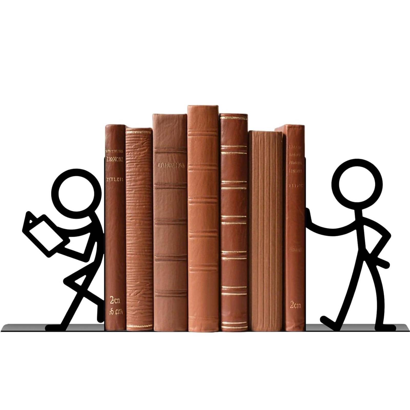 2Pcs Book Ends, Stick Figure Metal Bookends for Shelves, Person Shaped Books Hoider & Stoppers with Non-Slip Base, Book Ends for Shelves, Home Office Desk Organizer