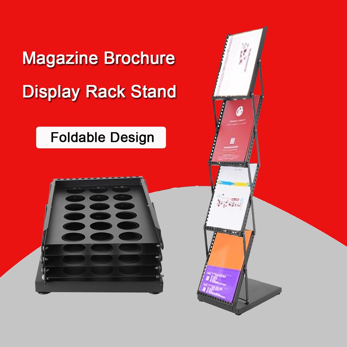 A4 Prospektständer Prospekthalter Flyer Aufsteller Faltbar Broschürenständer 4-Lagige Zeitschriftenregal Display Zeitschriftenständer Katalogständer aus Metall Messetheke Infoständer