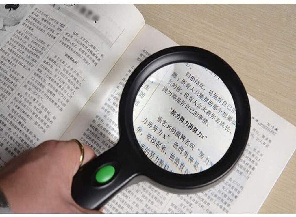 Lupa portátil con Mango Antideslizante, Lupa con 12 LED de bajo Consumo, Cristal HD antiarañazos, Lente óptica Grande para Leer periódicos, Ideal para Personas Mayores y Estudiante