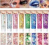 HUDAMOJI 6 Color Body Glitter Gel Mermaid Face Chunky Glitter Sequins for Eye Lip Hair Nail Sparkling Holographic Shimmer Laser Glitters Makeup for Singer Concerts Music Festival Party