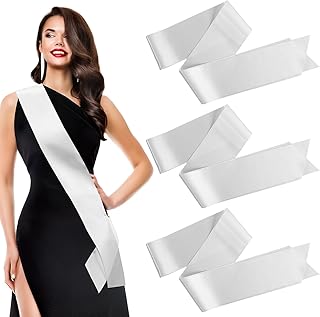 PAMASE Blank White Satin Sash - DIY Senior Bride Pageant Sashes with Safety Pins, Slogan Blessing Accessory for Birthdays, Weddings, Hen Parties 3 Pcs