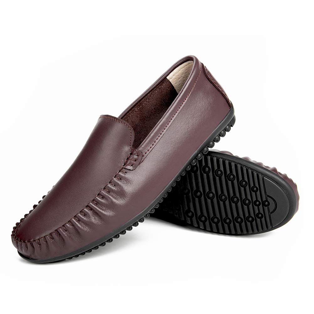 HARENCE Men's Comfortable Leather Slip on Loafers Casual Breathable Driving Flats Fashion Dress Shoes for Men