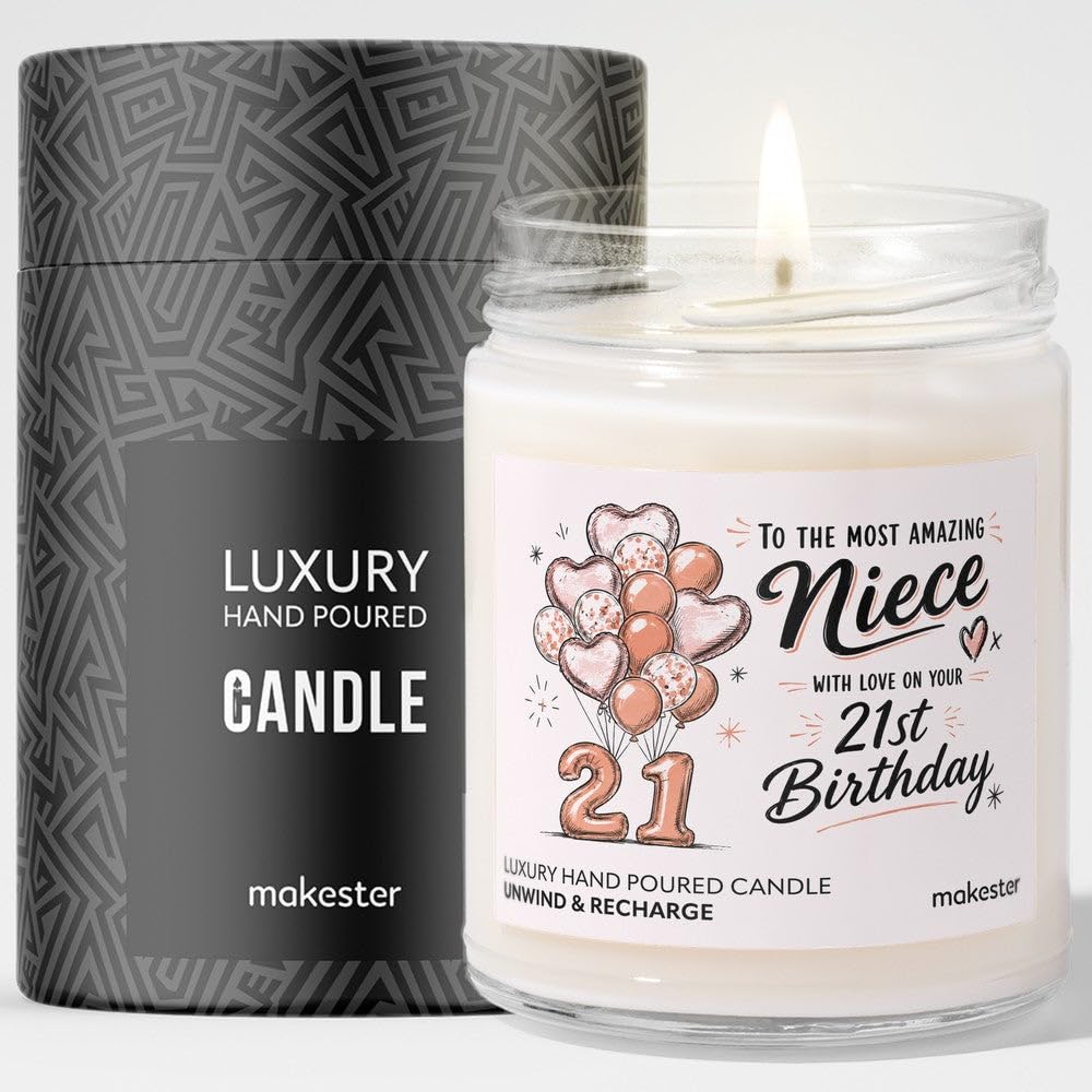 21st Birthday Gift for Niece - Luxury Soy Wax Candle - Vanilla, Jasmine, Sugared Almond - Makester — image 1