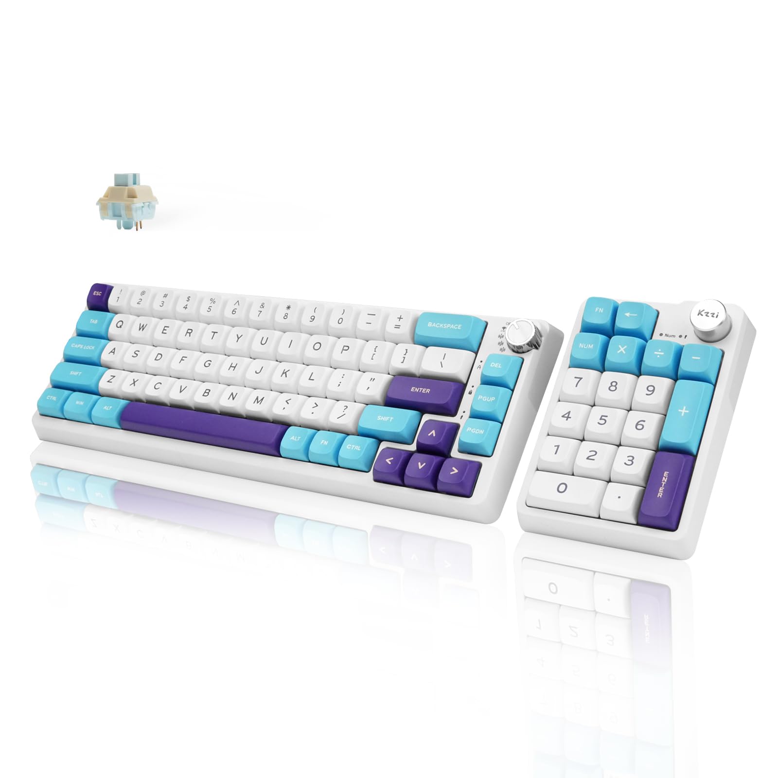 K68 Pro Gaming Keyboard, Layout Compact Wireless Mechanical Keyboard, Gasket Hot Swappable Custom BT 5.0/2.4G/USB-C Office Keyboard for Windows Mac (Blue-White, Eternity Tactile Switch)