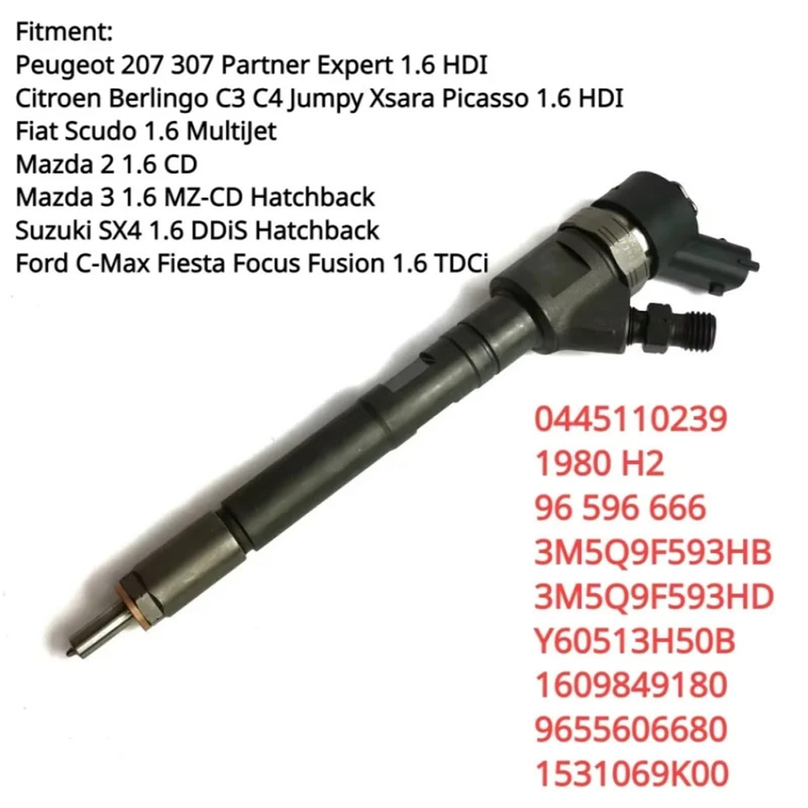 Fuel Injector Pasuje do Citroena Pasuje do Peugeota Pasuje do Mazdy 1.6 Hdi 0986435122 0445110239 Wtryskiwacz paliwa Diesel 1980 H2 96 596 666